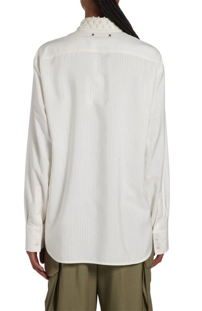 Shop Golden Goose Imitation Pearl Embellished Jacquard Stripe Button-up Shirt In Antique White