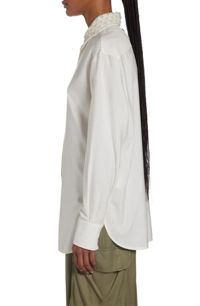 Shop Golden Goose Imitation Pearl Embellished Jacquard Stripe Button-up Shirt In Antique White