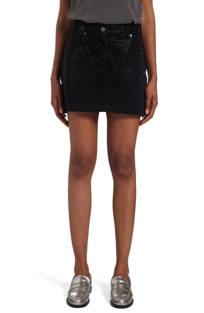 Shop Golden Goose Crystal Embellished Denim Miniskirt In Black
