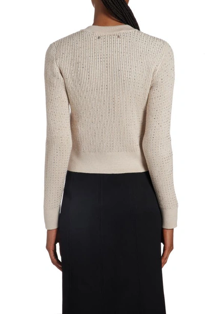 Shop Golden Goose Crystal Embellished Virgin Wool Rib Crewneck Sweater In Beige