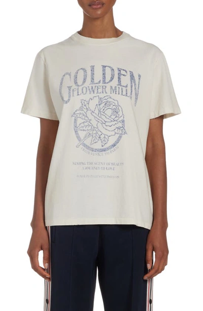 Shop Golden Goose Golden Flower Mill Distressed Silk Blend Graphic T-shirt In Heritage White