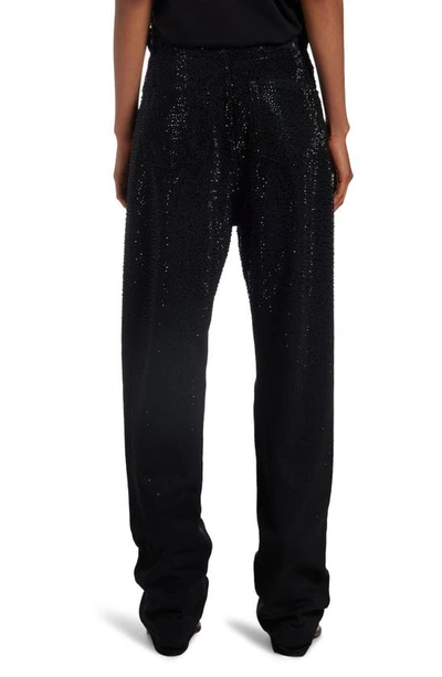 Shop Golden Goose Crystal Embellished Ripped Straight Leg Jeans In Black