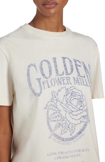 Shop Golden Goose Golden Flower Mill Distressed Silk Blend Graphic T-shirt In Heritage White