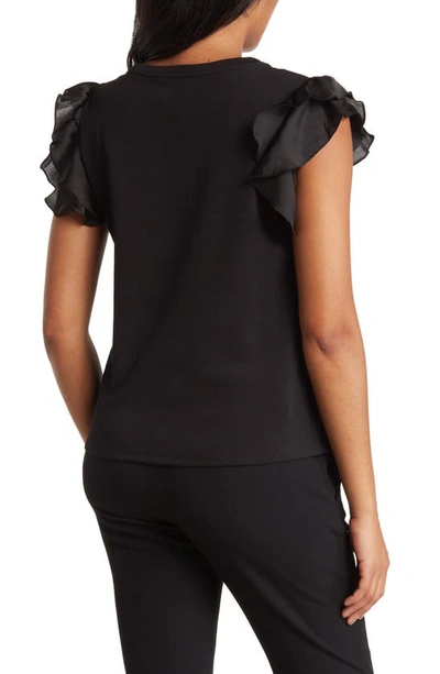 Shop Vince Camuto Tiered Ruffle Sleeve Cotton Blend Top In Rich Black
