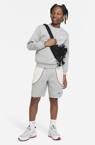 Shop Nike Kids' Club Fleece Crewneck Sweatshirt In Dark Grey Heather/ White