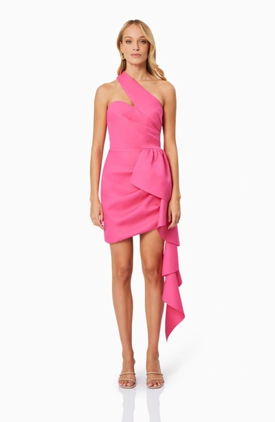 Elliatt Convergence Ruffle One-shoulder Sheath Minidress In Hot Pink