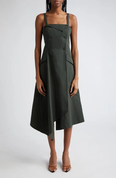 Shop A.l.c Scarlett Cotton & Linen Asymmetric Dress In Mossy