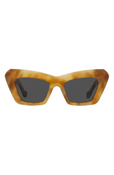 Shop Loewe Anagram 51mm Cat Eye Sunglasses In Blonde Havana / Smoke