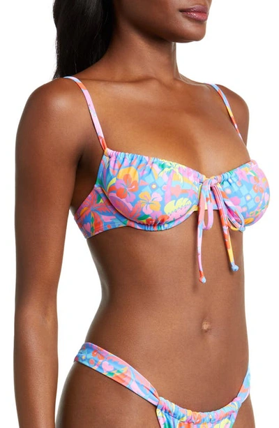 Shop Kulani Kinis Ruched Underwire Bikini Top In Rio Rainbow