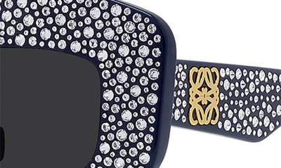 Shop Loewe Starry Night Anagram 49mm Small Rectangular Sunglasses In Navy Blue Full Strass / Smoke
