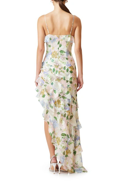 Shop Elliatt Wilhelmina Floral Print Ruffle Chiffon Maxi Dress In Ivory Multi