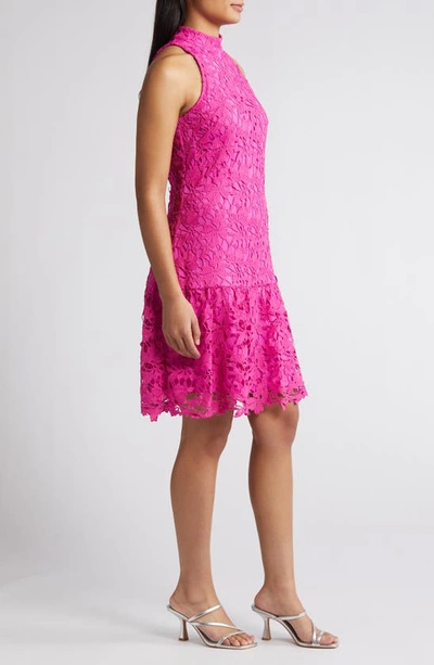 Shop Julia Jordan Floral Sleeveless Knit Lace Dress In Magenta