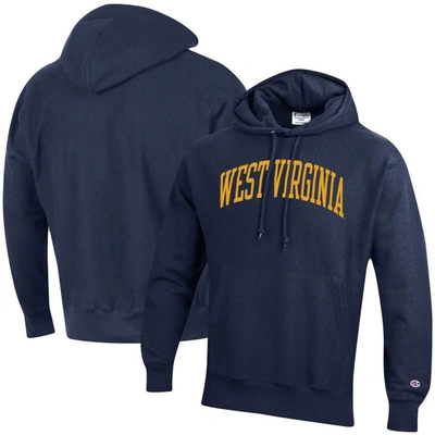 Shop Champion Navy West Virginia Mountaineers Team Arch Reverse Weave Pullover Hoodie