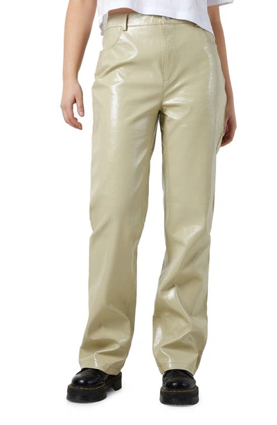 Shop Noisy May Kane Faux Leather Flare Pants In Eucalyptus
