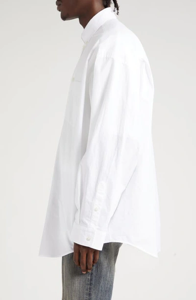 Shop Balenciaga Oversize Logo Back Cotton Poplin Button-down Shirt In White
