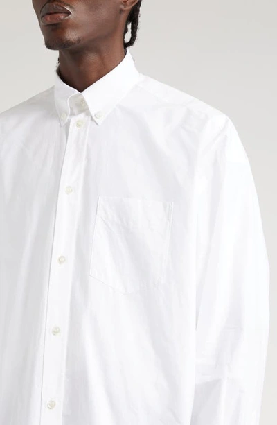 Shop Balenciaga Oversize Logo Back Cotton Poplin Button-down Shirt In White