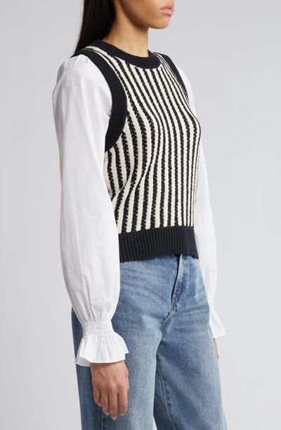 Shop French Connection Moma Stripe Sweater Vest In Black Ash/