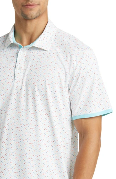Shop Swannies Ashton Scatter Print Golf Polo In Ivory/ Aqua