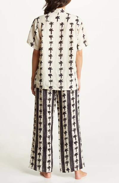 Shop Desmond & Dempsey Palm Stripe Linen Pajamas In Cream/ Black