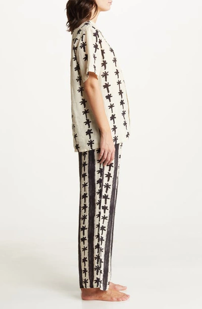 Shop Desmond & Dempsey Palm Stripe Linen Pajamas In Cream/ Black