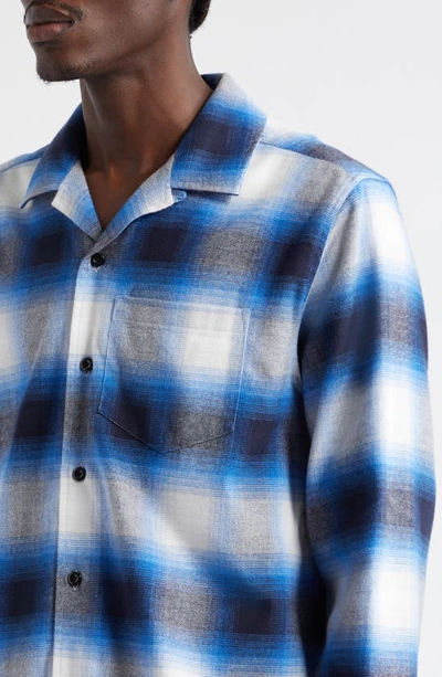 Shop Noah Shadow Check Long Sleeve Flannel Camp Shirt In Blue Plaid