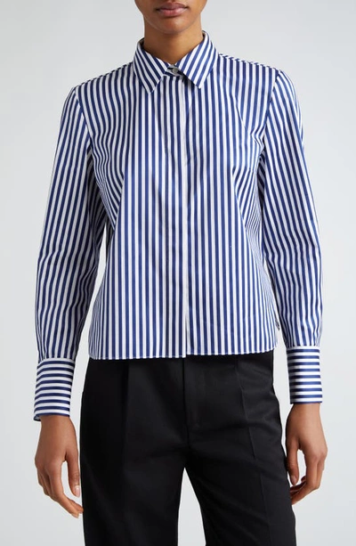 Shop Partow Brooks Cotton Button-up Shirt In Navy Stripe