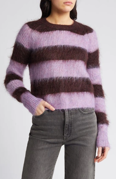 Shop Allsaints Lou Brushed Stripe Mohair Blend Sweater In Raisin Red/ Lilac