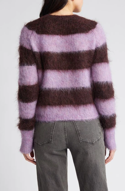 Shop Allsaints Lou Brushed Stripe Mohair Blend Sweater In Raisin Red/ Lilac
