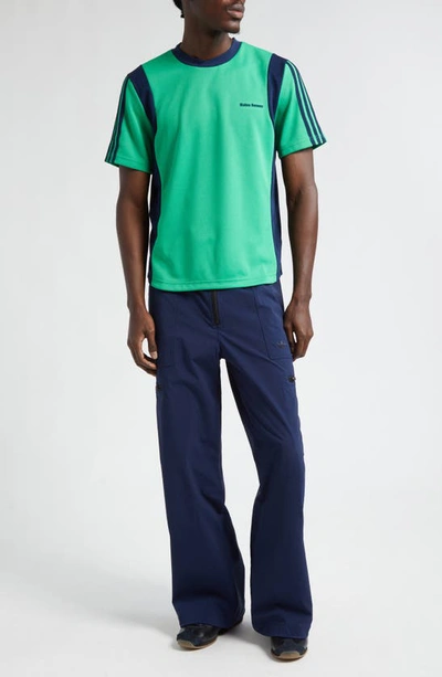 Shop Y-3 X Wales Bonner 3-stripes Recycled Polyester T-shirt In Vivid Green