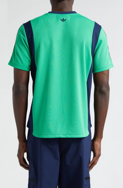 Shop Y-3 X Wales Bonner 3-stripes Recycled Polyester T-shirt In Vivid Green