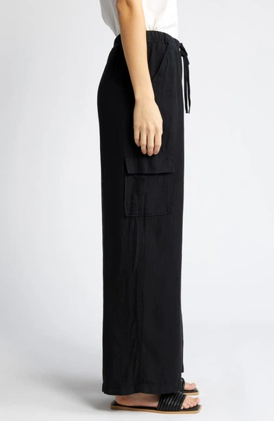 Shop Caslon (r) Drawstring Wide Leg Linen Cargo Pants In Black