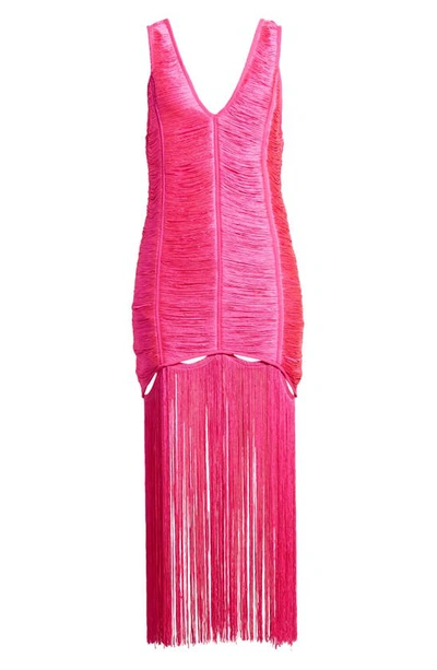 Asos Design Fringe Shift Midi Dress With Cut Out Detail In Pink In Pink