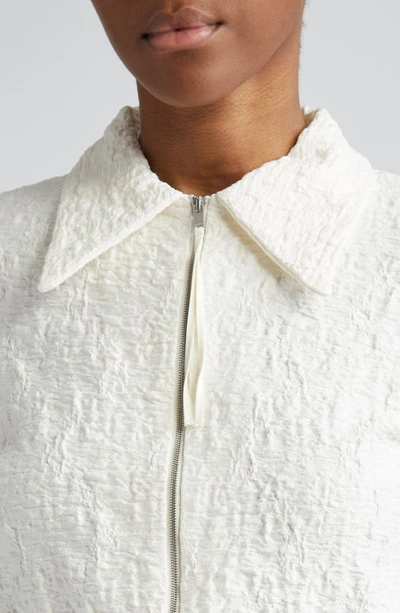 Shop Jil Sander Crinkle Long Sleeve Zip Front Shirt In 102 Porcelain