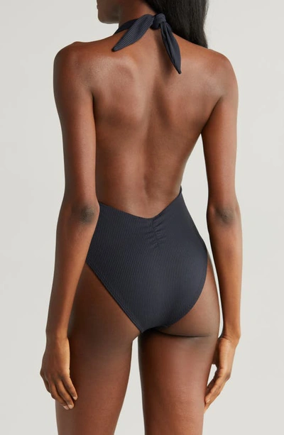 Montce Tropez Tie Waist Halter One-piece Swimsuit In Black Rib