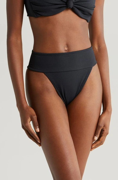 Montce Tamarindo Rib High Cut Bikini Bottoms In Black