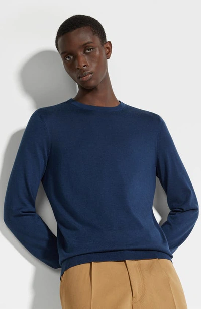 Shop Zegna Cashseta Cashmere & Silk Sweater In Blue Ciano
