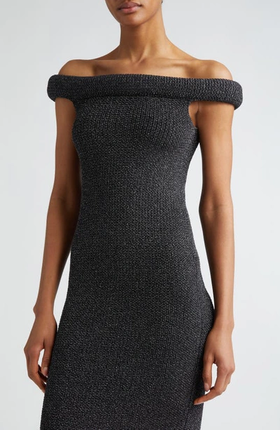 Shop Totême Off The Shoulder Roll Neck Knit Maxi Dress In Black