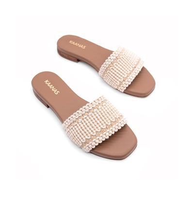 Shop Kaanas Ayla Women's Contrast Boho Strap Slip-on Sandal In Light Beige