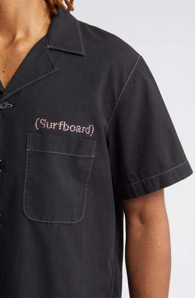 Shop Stockholm Surfboard Club Stoffe Swarovski® Crystal Embellished Short Sleeve Button-up Shirt In Overdyed Black