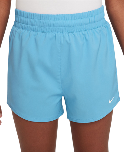 Shop Nike Big Girls One Dri-fit High-waisted Woven Training Shorts In Aquarius Blue
