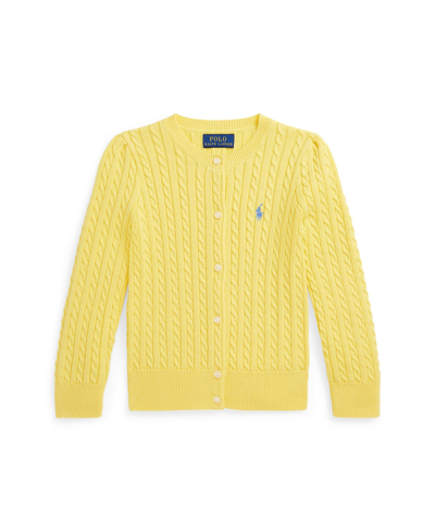 Shop Polo Ralph Lauren Toddler And Little Girls Cable-knit Cotton Cardigan In Oasis Yellow With Dusty Blue