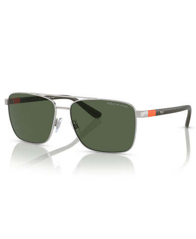 Shop Polo Ralph Lauren Men's Polarized Sunglasses, Ph3137 In Shiny Silver