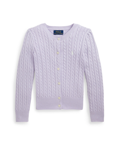 Shop Polo Ralph Lauren Toddler And Little Girls Cable-knit Cotton Cardigan In Flower Purple With Nevis