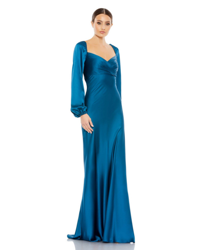 Shop Mac Duggal Women's Ieena Sweetheart Neckline Puff Sleeve Gown In Ocean Blue