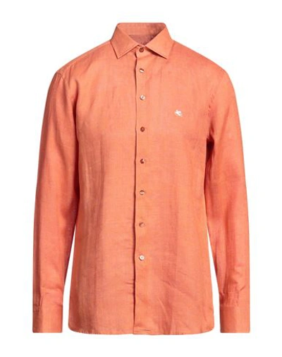 Shop Etro Man Shirt Orange Size 16 Linen