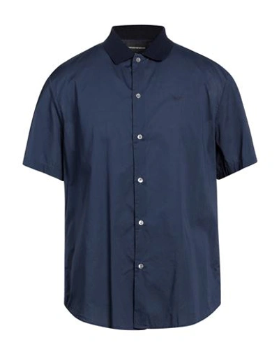 Emporio Armani Man Shirt Navy Blue Size M Cotton In Navy Blue