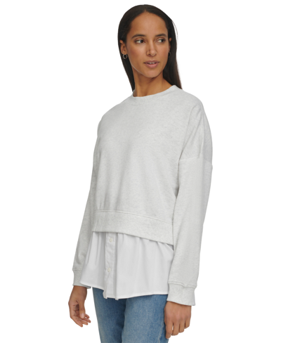 Shop Calvin Klein Jeans Est.1978 Women's Crewneck Layered-look Sweatshirt In Optic Heather