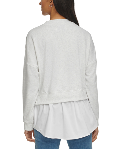 Shop Calvin Klein Jeans Est.1978 Women's Crewneck Layered-look Sweatshirt In Optic Heather