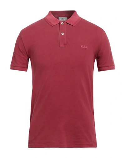 Shop Woolrich Man Polo Shirt Garnet Size S Cotton, Elastane In Red