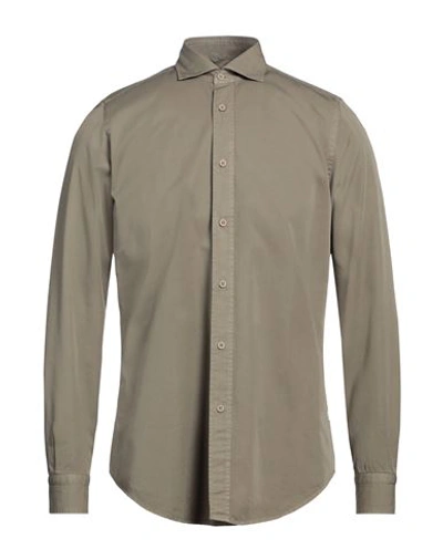 Portofiori Man Shirt Military Green Size 17 Cotton In Green